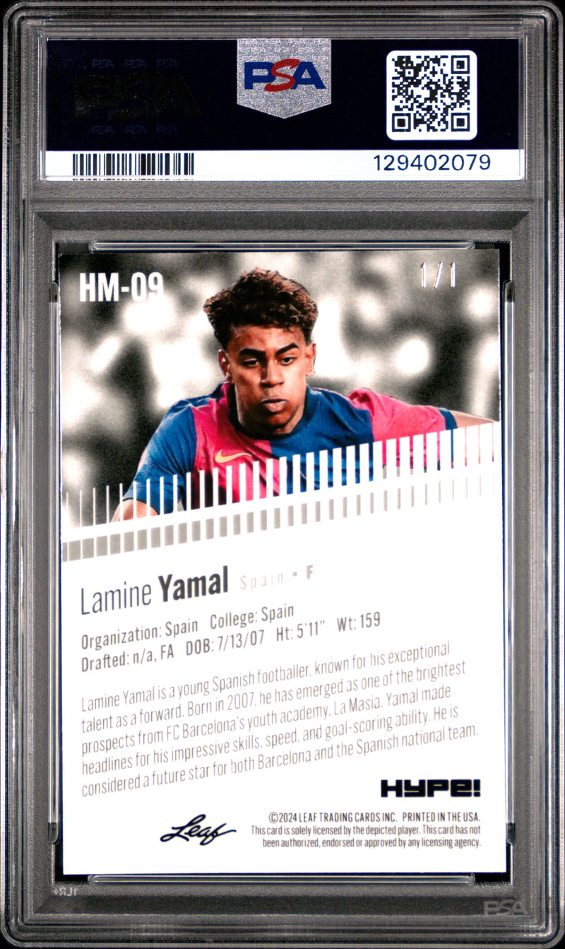 PSA 9 Lamine Yamal 2024 Leaf HYPE! Metal #HM-09 Burst 1/1 Rookie Card Barcelona