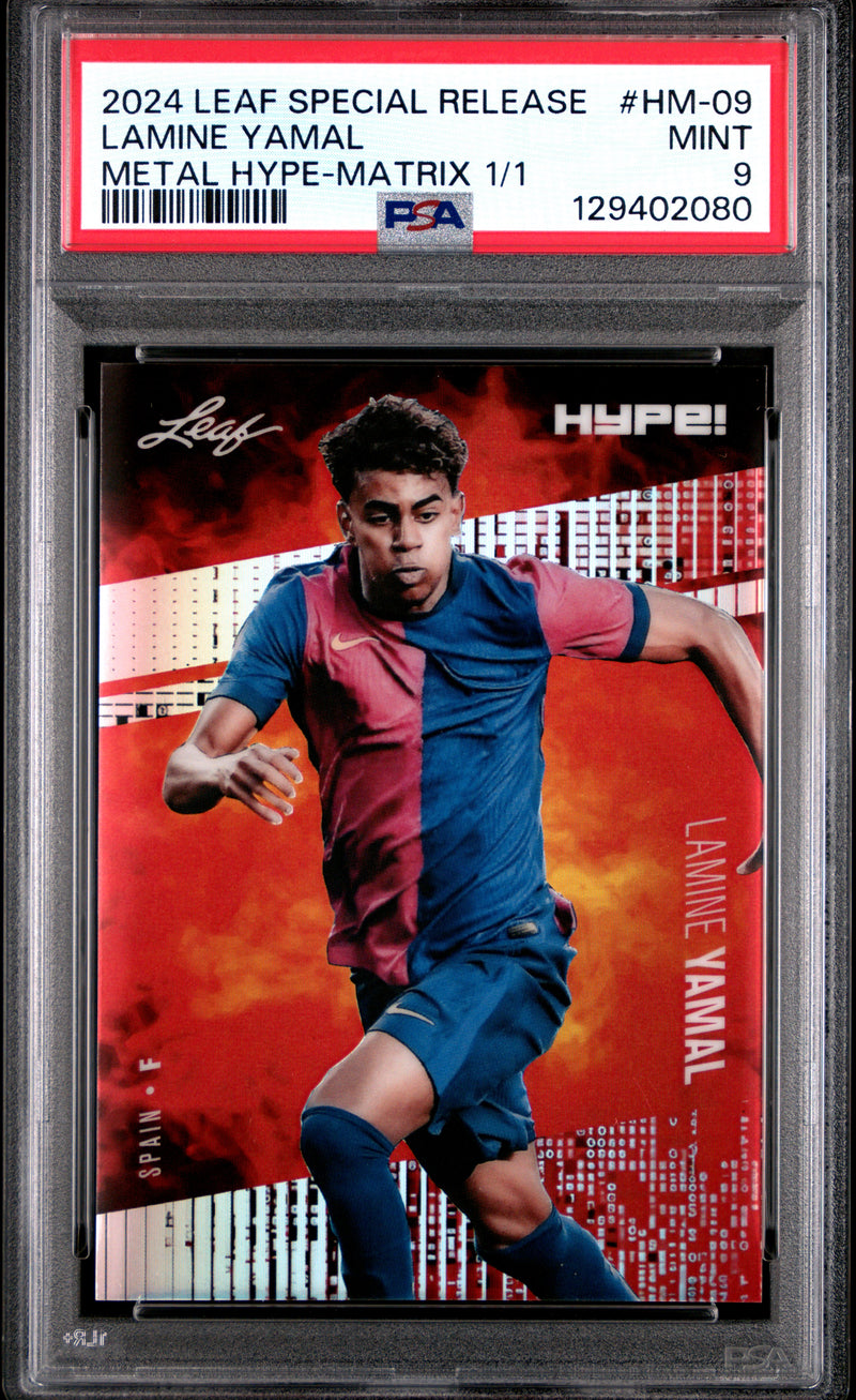 PSA 9 Lamine Yamal 2024 Leaf HYPE! Metal #HM-09 Matrix 1/1 Rookie Card Barcelona