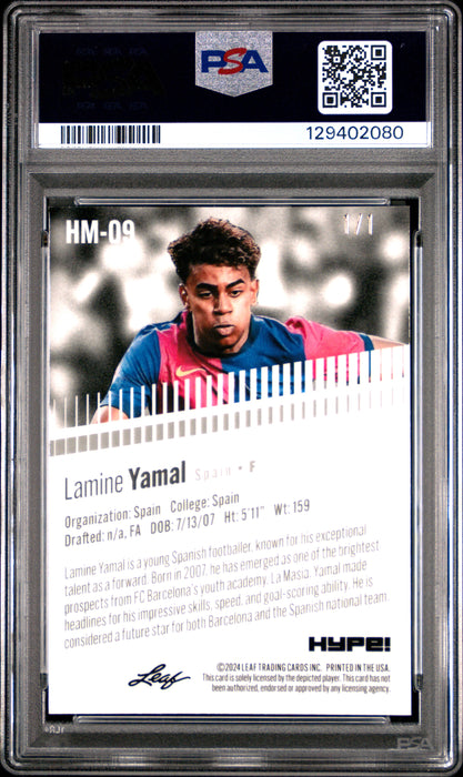PSA 9 Lamine Yamal 2024 Leaf HYPE! Metal #HM-09 Matrix 1/1 Rookie Card