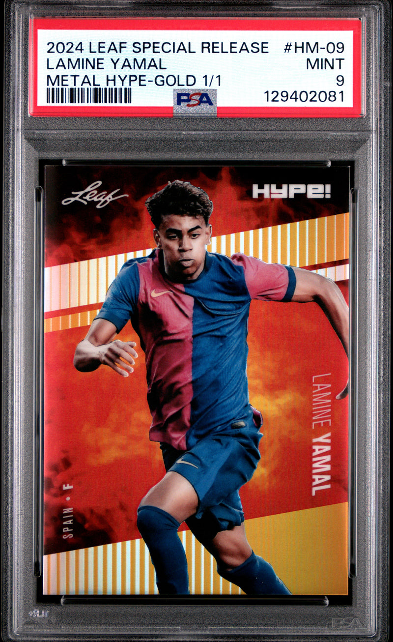 PSA 9 Lamine Yamal 2024 Leaf HYPE! Metal #HM-09 Gold 1/1 Rookie Card Barcelona