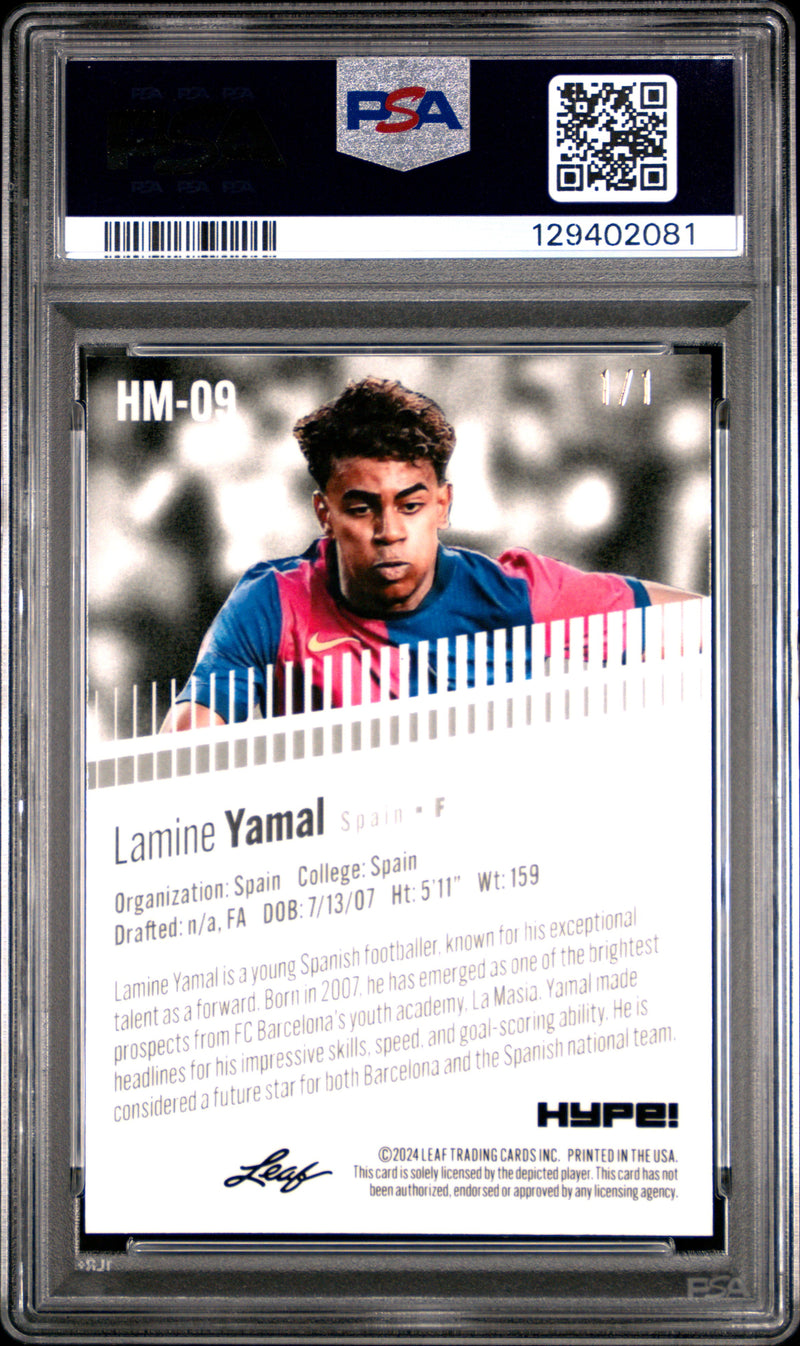 PSA 9 Lamine Yamal 2024 Leaf HYPE! Metal #HM-09 Gold 1/1 Rookie Card Barcelona