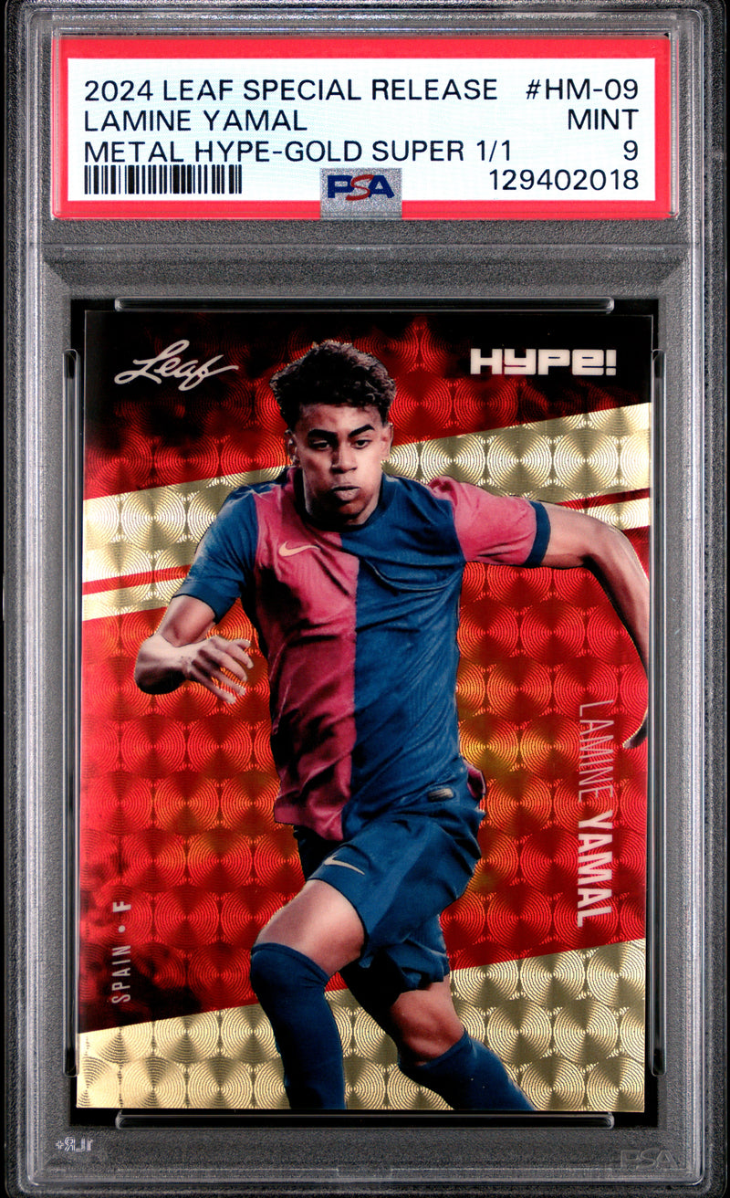 PSA 9 Lamine Yamal 2024 Leaf HYPE! Metal #HM-09 Gold Superprismatic 1/1 Rookie Card Barcelona