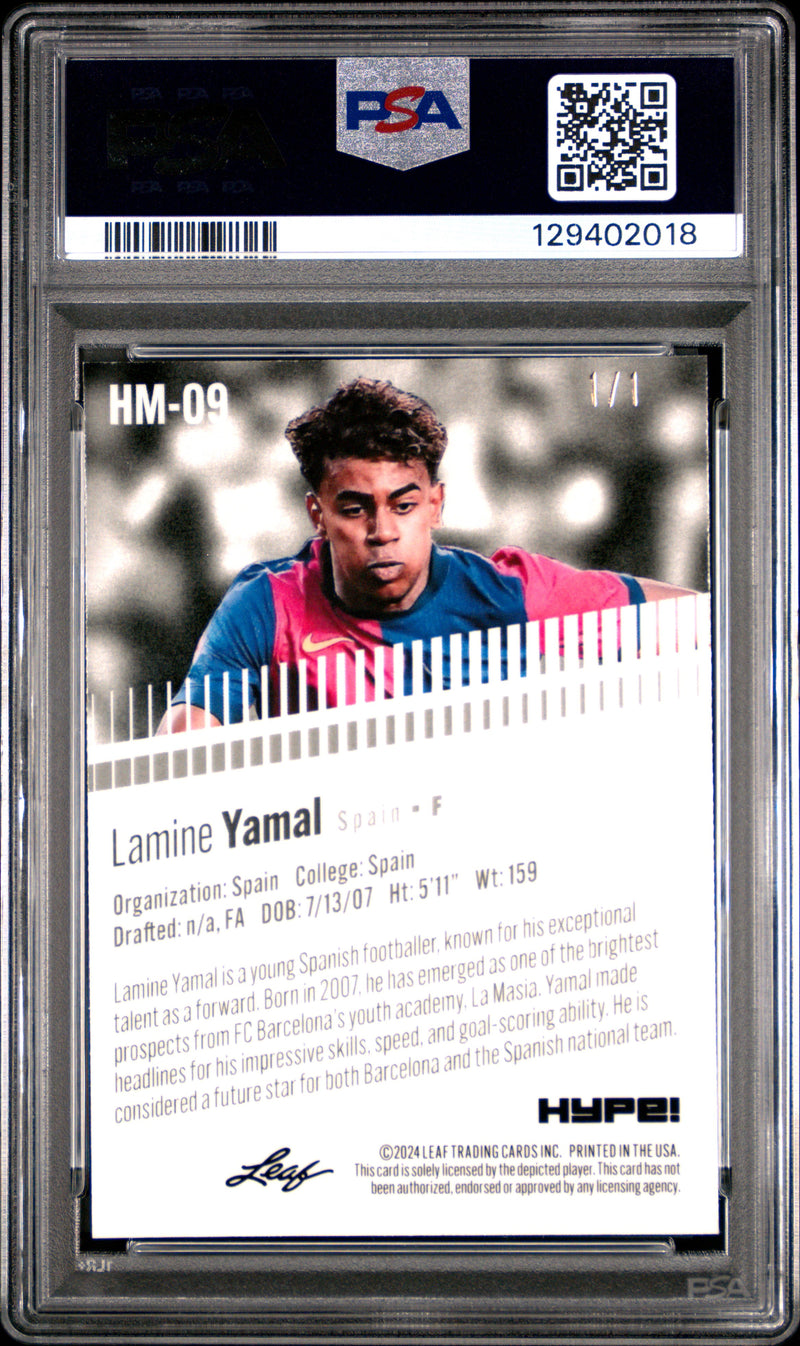 PSA 9 Lamine Yamal 2024 Leaf HYPE! Metal #HM-09 Gold Superprismatic 1/1 Rookie Card Barcelona