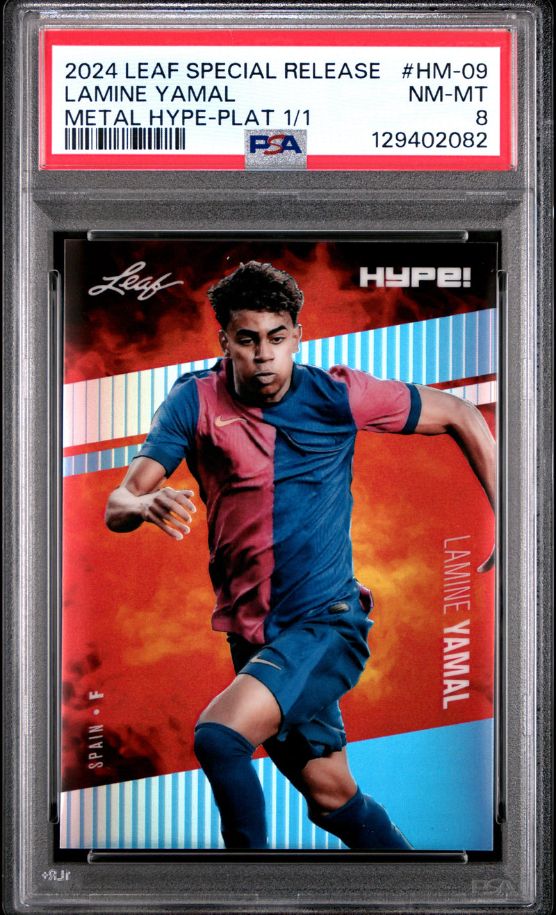 PSA 8 Lamine Yamal 2024 Leaf HYPE! Metal #HM-09 Platinum 1/1 Rookie Card Barcelona