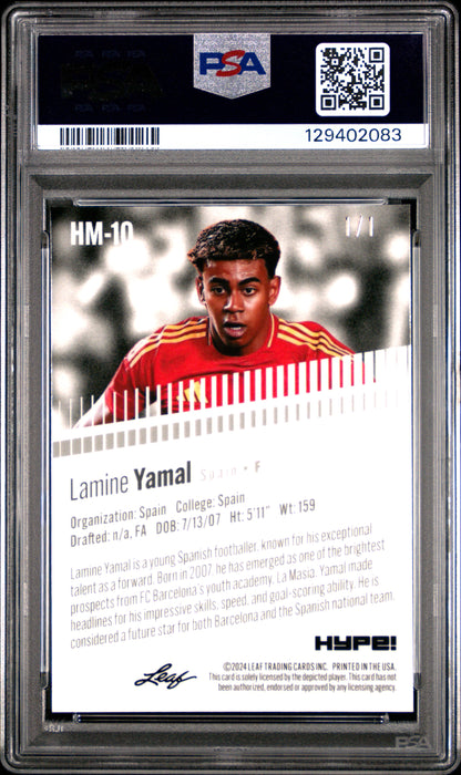 PSA 9 Lamine Yamal 2024 Leaf HYPE! Metal #HM-10 Neon 1/1 Rookie Card