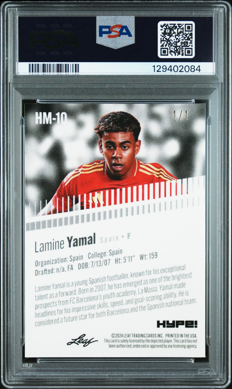 PSA 9 Lamine Yamal 2024 Leaf HYPE! Metal #HM-10 Burst 1/1 Rookie Card Spain