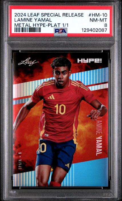 PSA 8 Lamine Yamal 2024 Leaf HYPE! Metal #HM-10 Platinum 1/1 Rookie Card