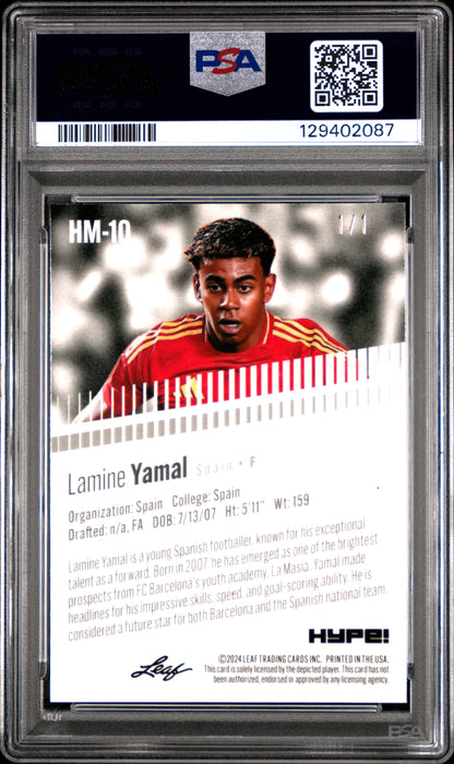 PSA 8 Lamine Yamal 2024 Leaf HYPE! Metal #HM-10 Platinum 1/1 Rookie Card
