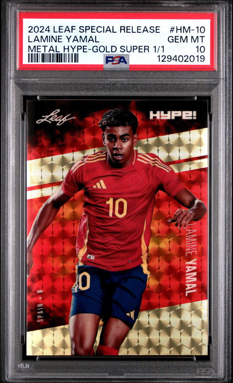 PSA 10 Lamine Yamal 2024 Leaf HYPE! Metal #HM-10 Gold Superprismatic 1/1 Rookie Card Spain