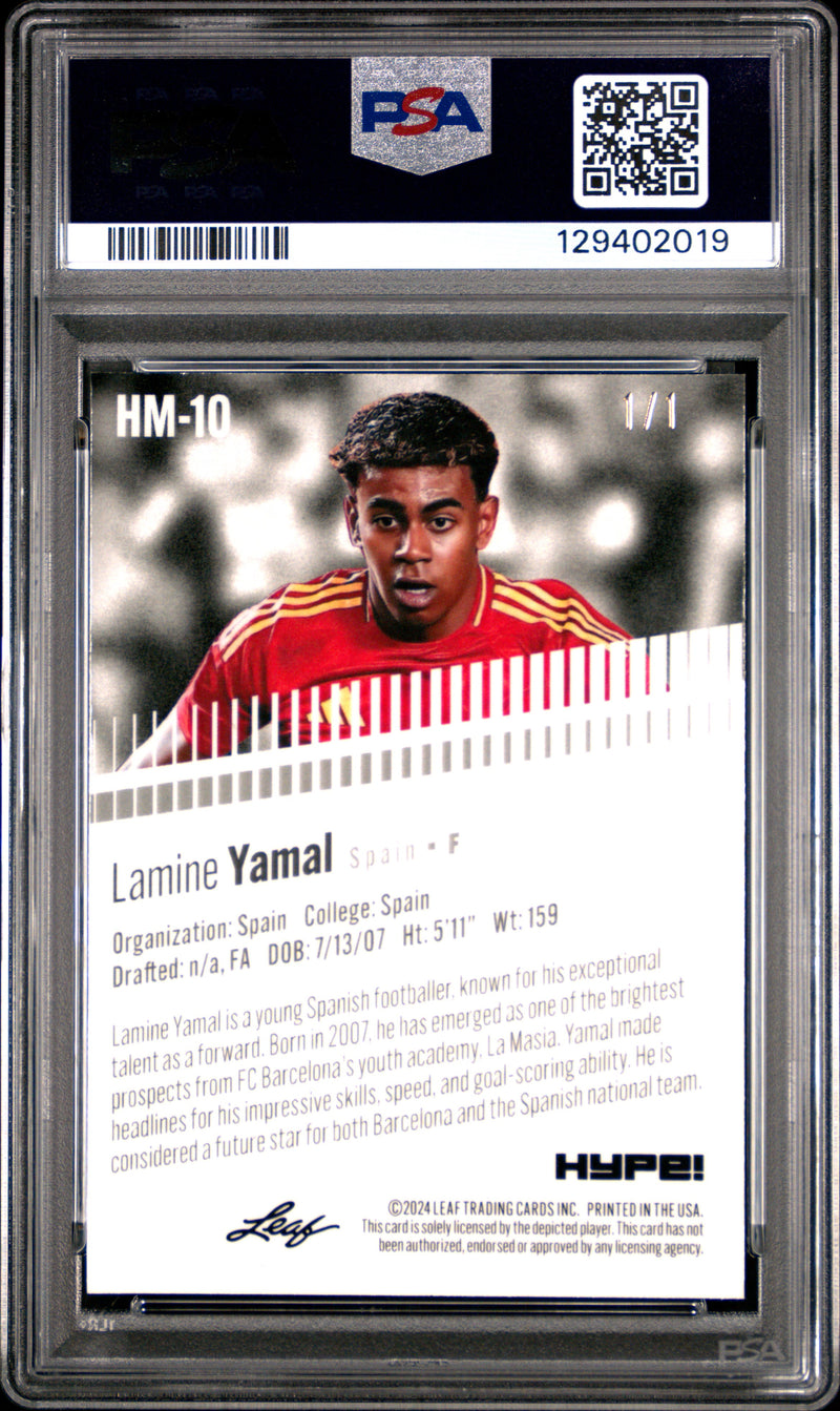 PSA 10 Lamine Yamal 2024 Leaf HYPE! Metal #HM-10 Gold Superprismatic 1/1 Rookie Card Spain