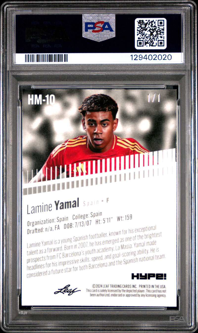 PSA 8 Lamine Yamal 2024 Leaf HYPE! Metal #HM-10 Black Superprismatic 1/1 Rookie Card Spain