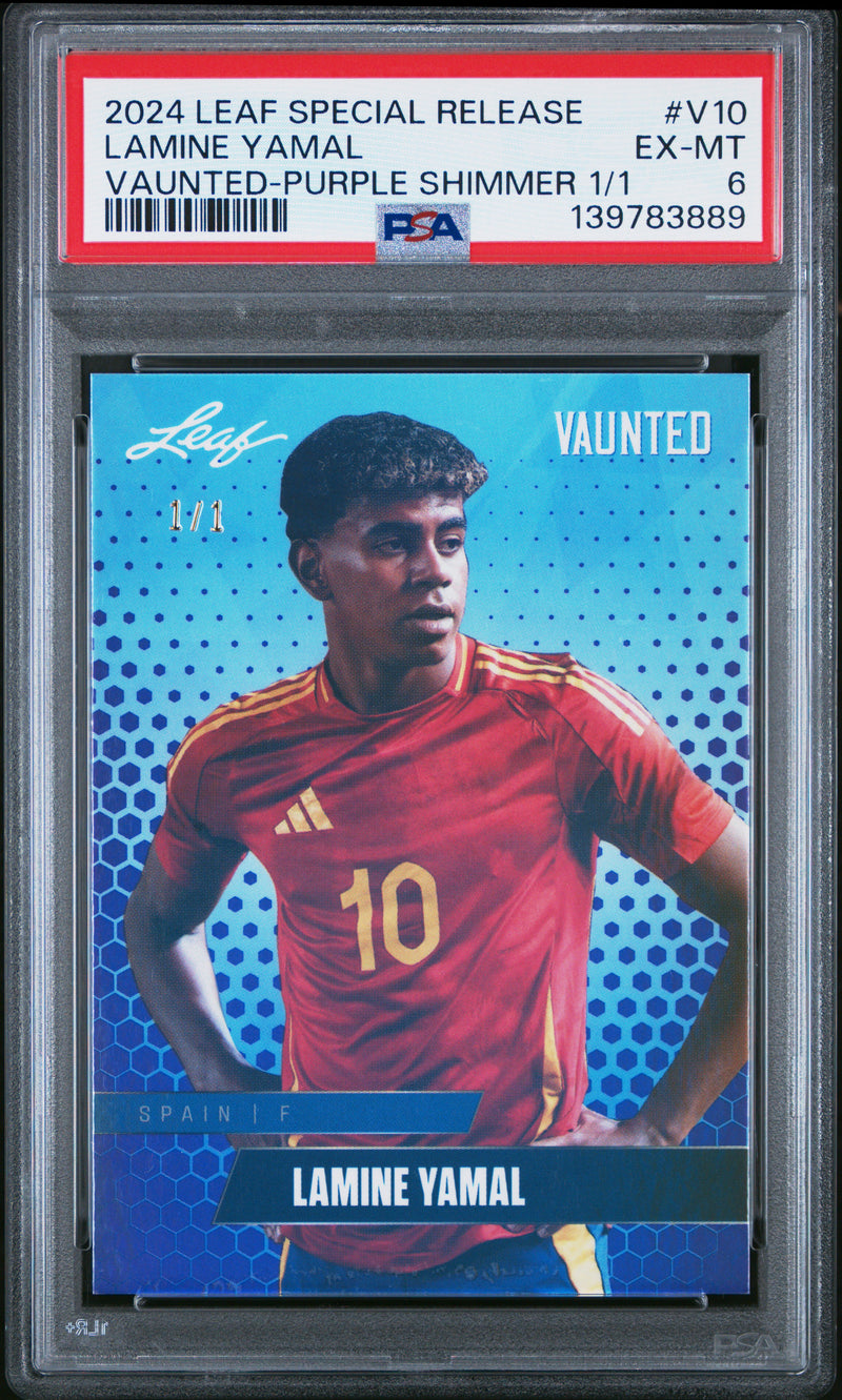 PSA 6 Lamine Yamal 2024 Leaf Vaunted #V-10 Purple Shimmer 1/1 Rookie Card Barcelona