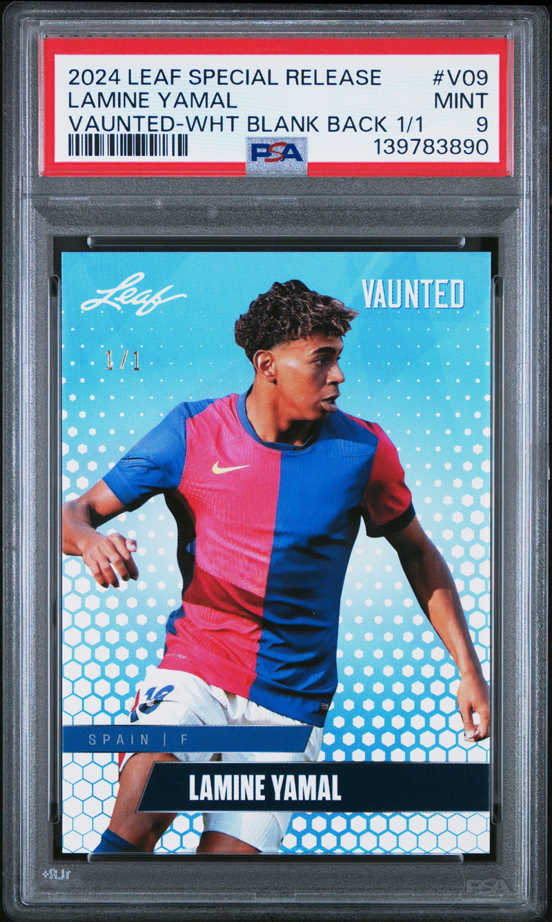 PSA 9 Lamine Yamal 2024 Leaf Vaunted #V-09 White Blank Back 1/1 Rookie Card Barcelona