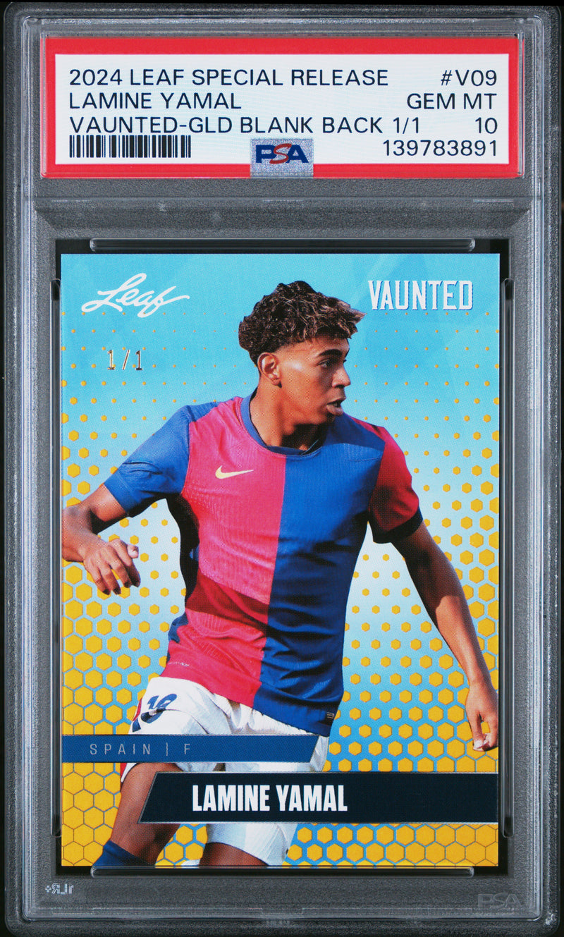 PSA 10 Lamine Yamal 2024 Leaf Vaunted #V-09 Gold Blank Back 1/1 Rookie — Rookie Cards