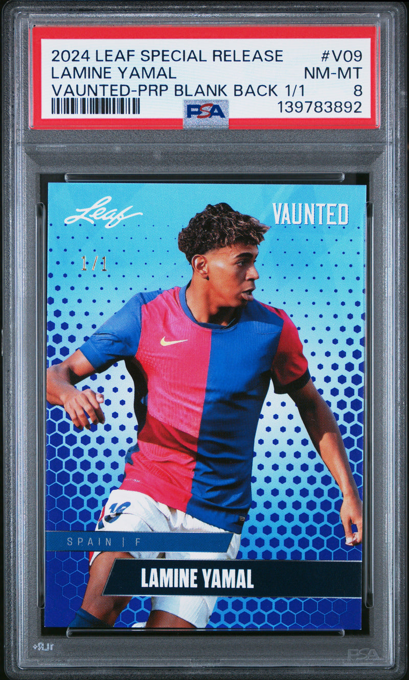 PSA 8 Lamine Yamal 2024 Leaf Vaunted #V-09 Purple Blank Back 1/1 Rookie Card Barcelona
