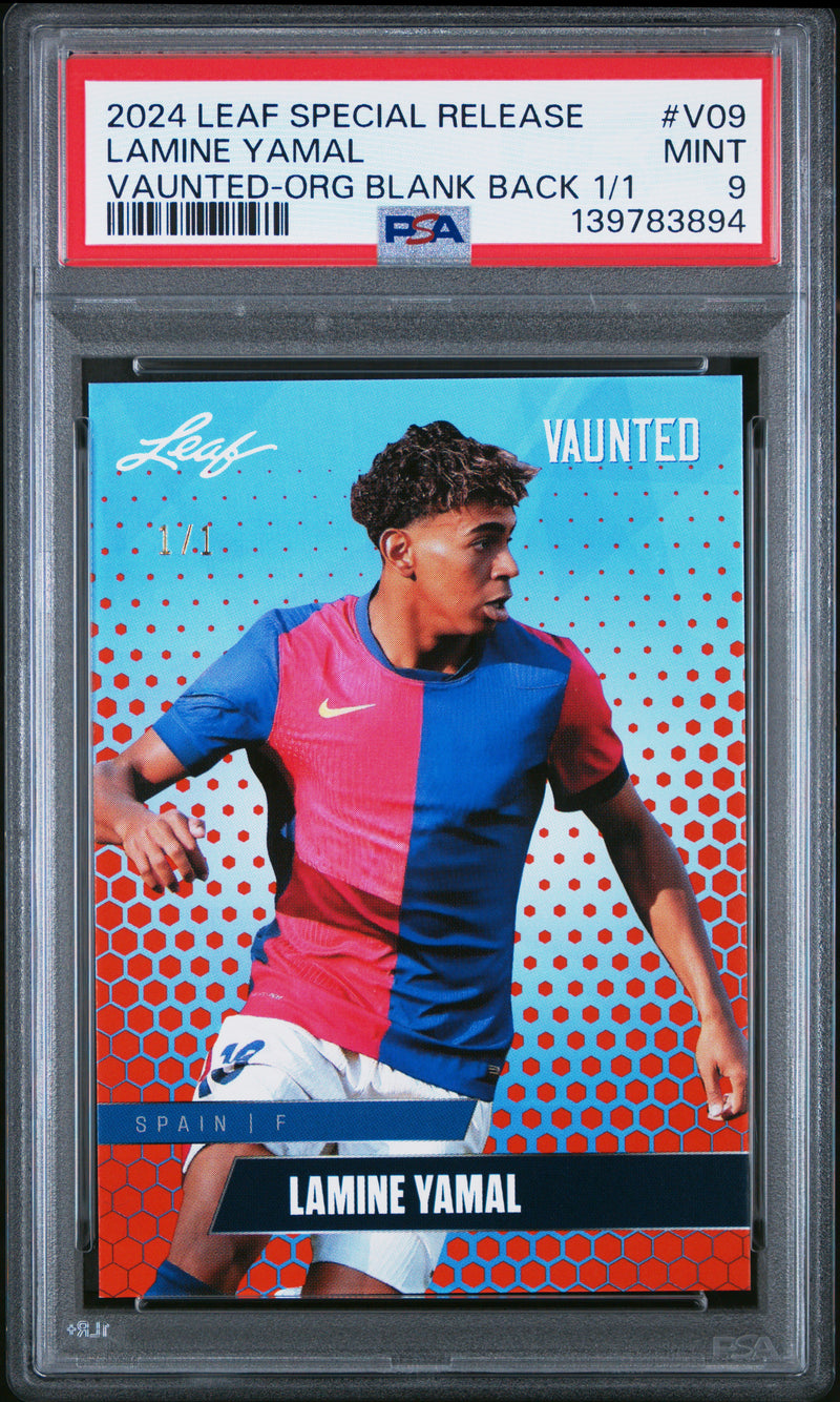 PSA 9 Lamine Yamal 2024 Leaf Vaunted #V-09 Orange Blank Back 1/1 Rookie Card Barcelona