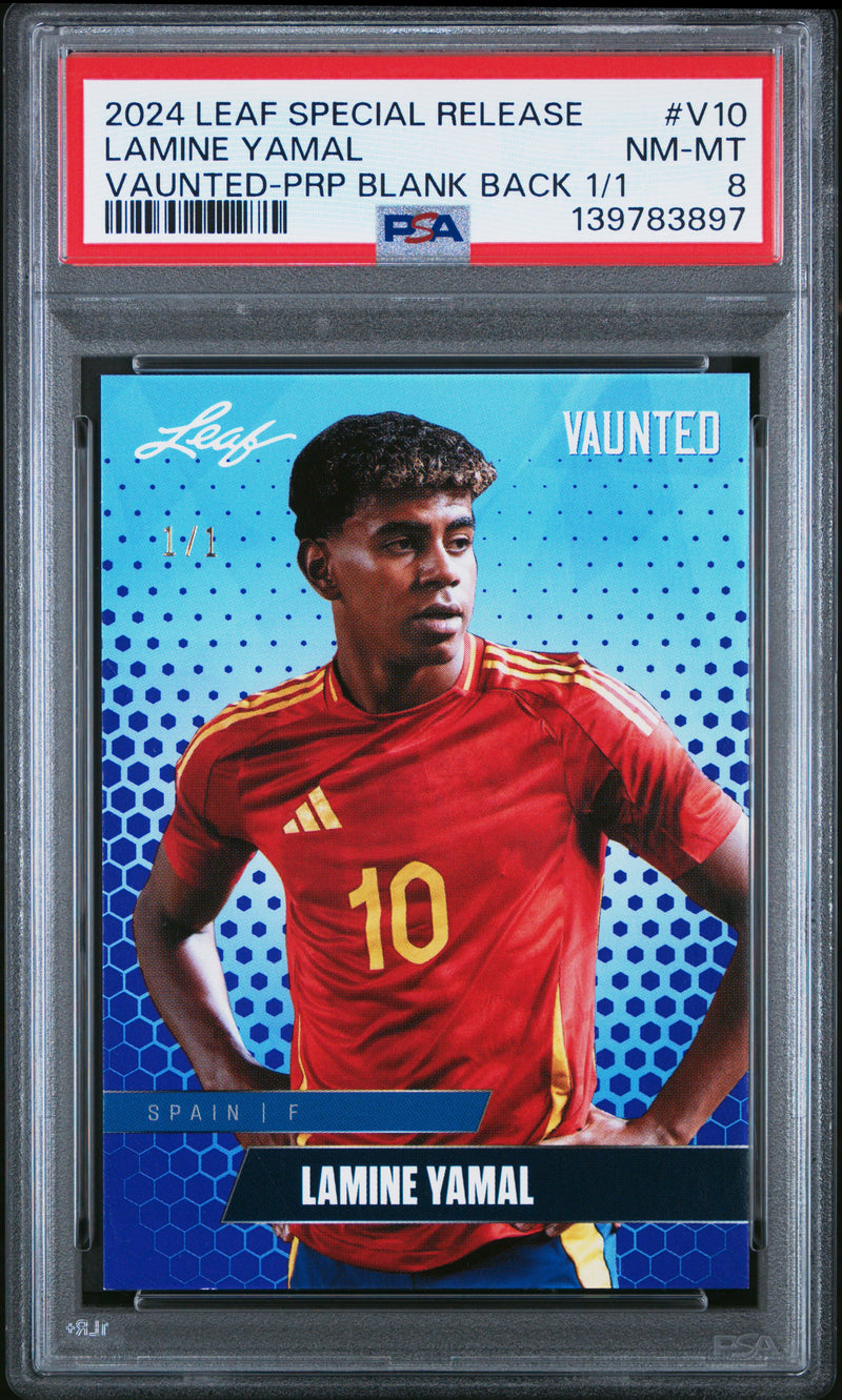 PSA 8 Lamine Yamal 2024 Leaf Vaunted #V-10 Purple Blank Back 1/1 Rookie Card Barcelona