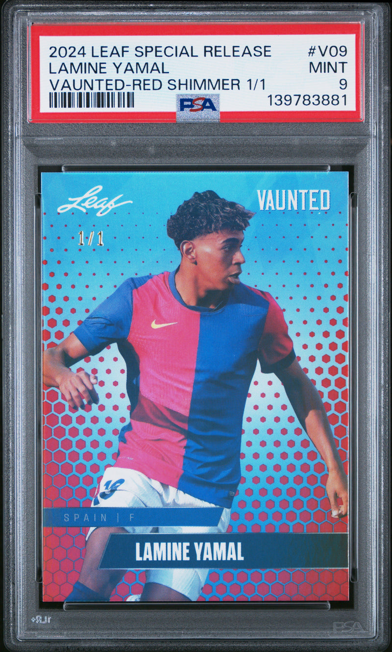 PSA 9 Lamine Yamal 2024 Leaf Vaunted #V-09 Red Shimmer 1/1 Rookie Card Barcelona