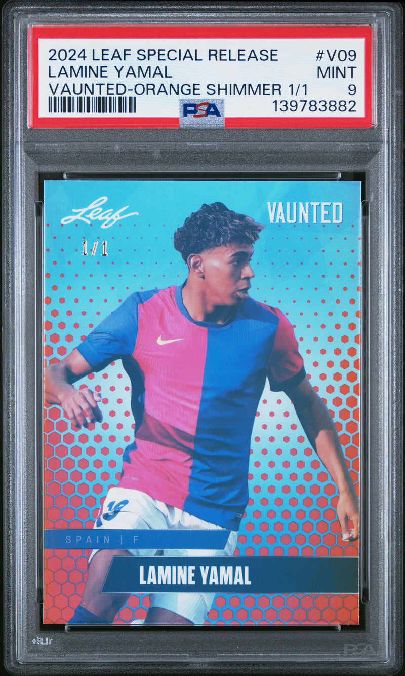 PSA 9 Lamine Yamal 2024 Leaf Vaunted #V-09 Orange Shimmer 1/1 Rookie Card Barcelona