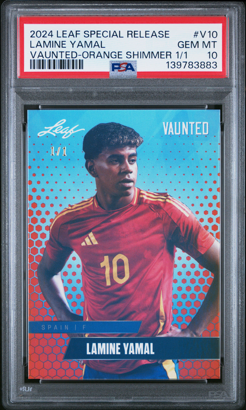 PSA 10 Lamine Yamal 2024 Leaf Vaunted #V-10 Orange Shimmer 1/1 Rookie Card Barcelona