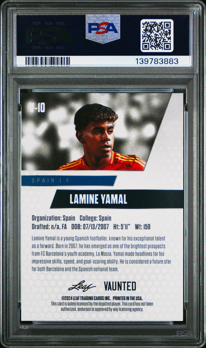 PSA 10 Lamine Yamal 2024 Leaf Vaunted #V-10 Orange Shimmer 1/1 Rookie Card Barcelona