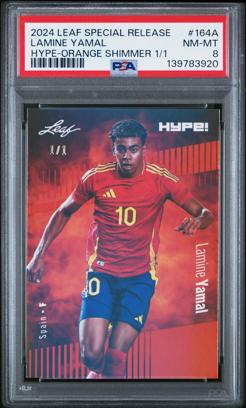 PSA 8 Lamine Yamal 2024 Leaf HYPE! #164A Orange Shimmer 1/1 Rookie Card Barcelona