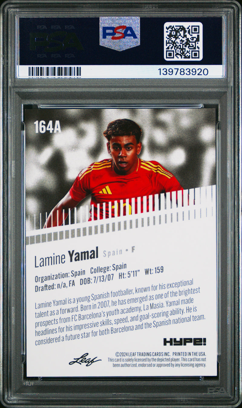 PSA 8 Lamine Yamal 2024 Leaf HYPE! #164A Orange Shimmer 1/1 Rookie Card Barcelona