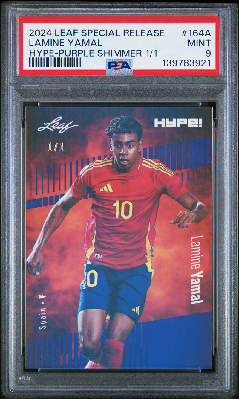 PSA 9 Lamine Yamal 2024 Leaf HYPE! #164A Purple Shimmer 1/1 Rookie Card Barcelona