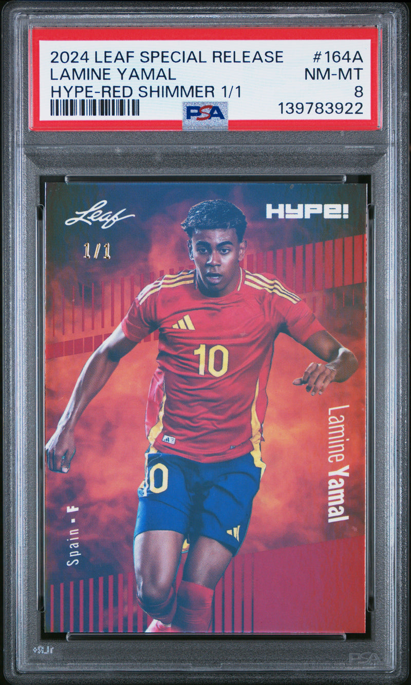 PSA 8 Lamine Yamal 2024 Leaf HYPE! #164A Red Shimmer 1/1 Rookie Card Barcelona
