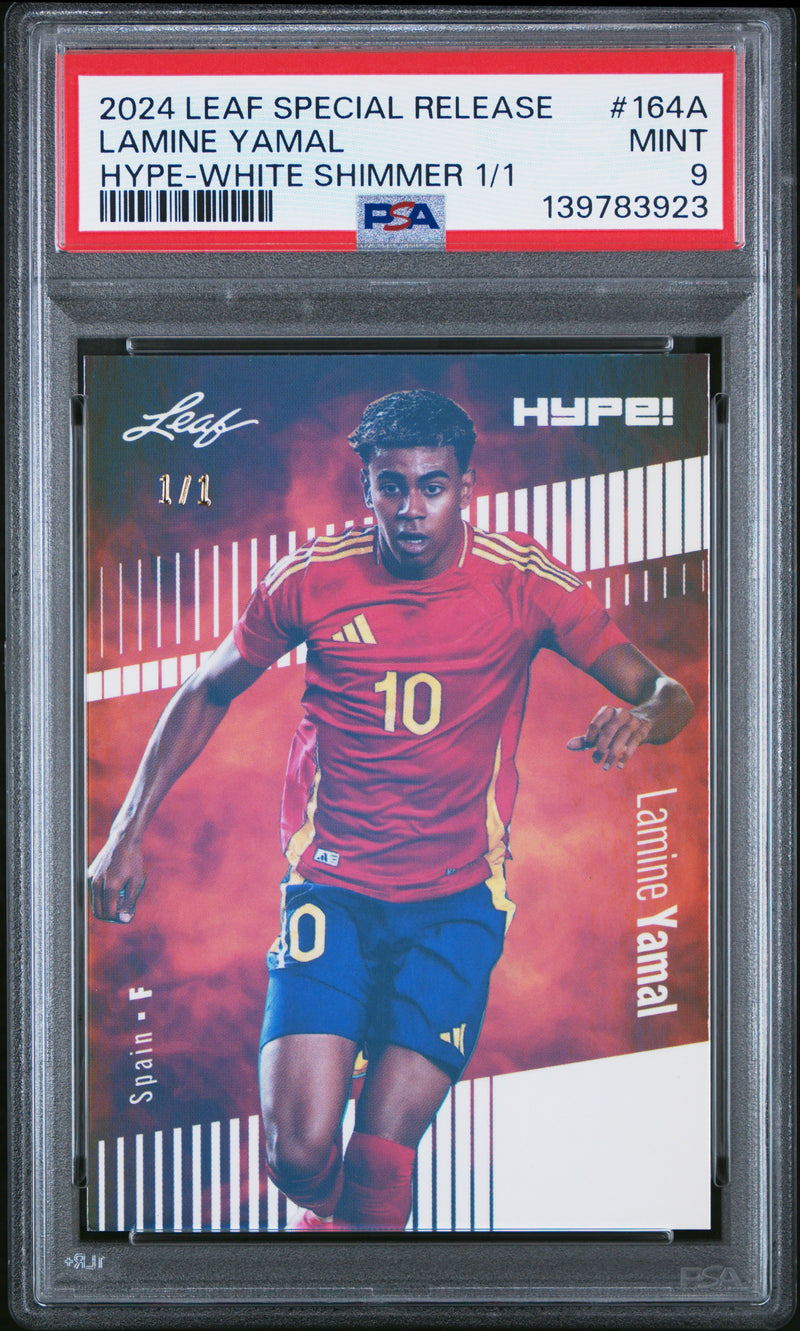 PSA 9 Lamine Yamal 2024 Leaf HYPE! #164A White Shimmer 1/1 Rookie Card Barcelona