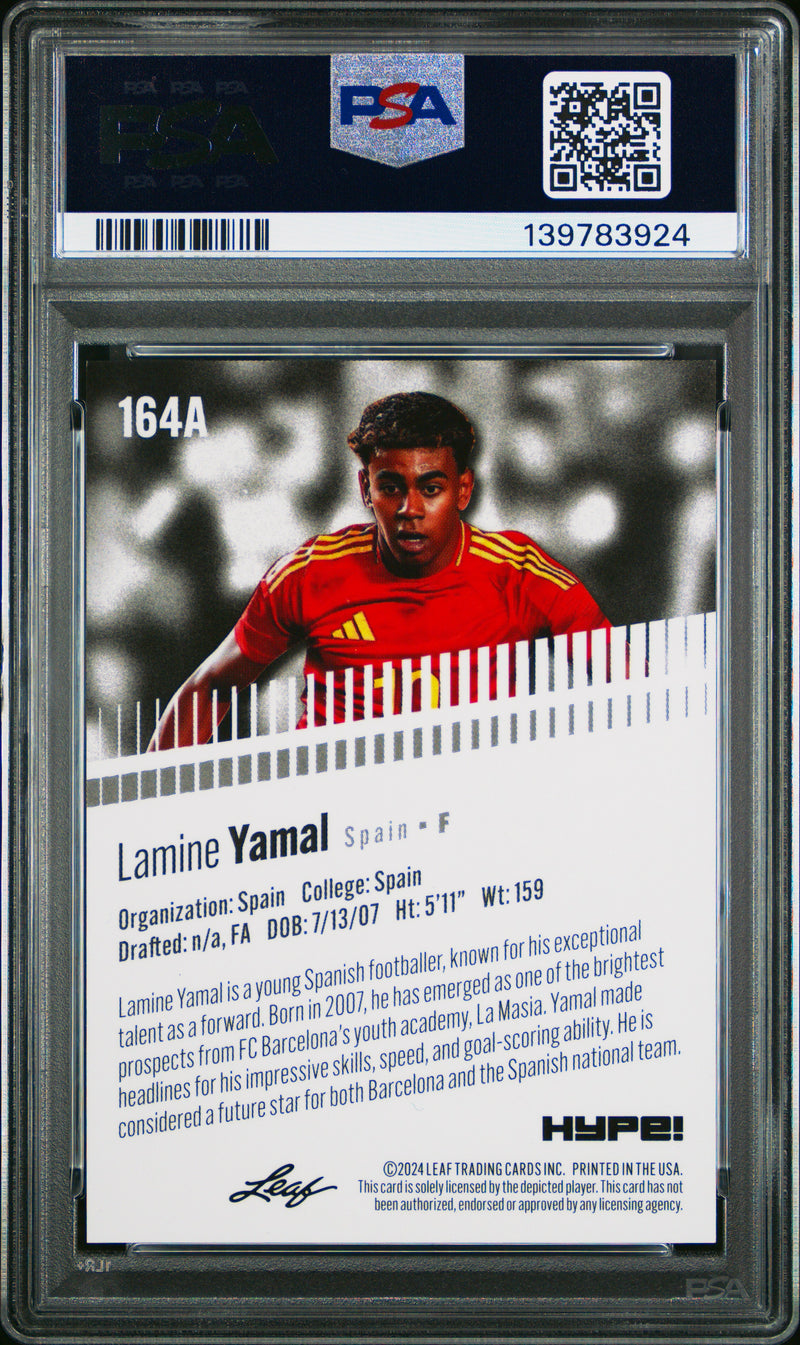 PSA 9 Lamine Yamal 2024 Leaf HYPE! #164A Gold Shimmer 1/1 Rookie Card Barcelona