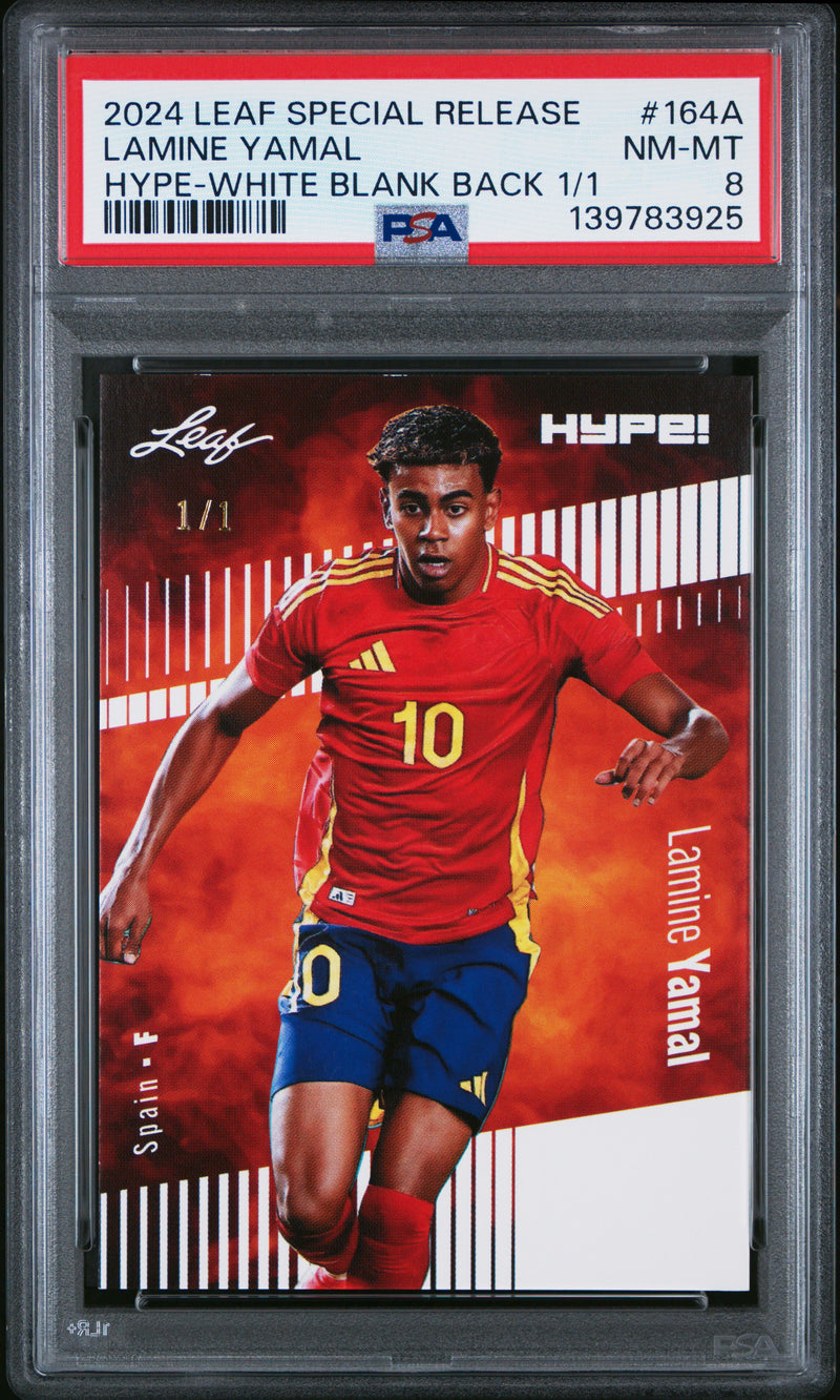 PSA 8 Lamine Yamal 2024 Leaf HYPE! #164A White Blank Back 1/1 Rookie Card Barcelona