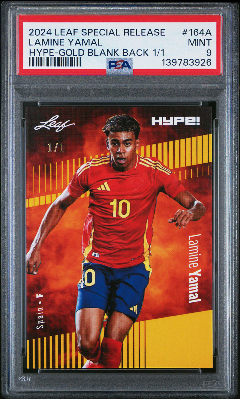 PSA 9 Lamine Yamal 2024 Leaf HYPE! #164A Gold Blank Back 1/1 Rookie Card Barcelona