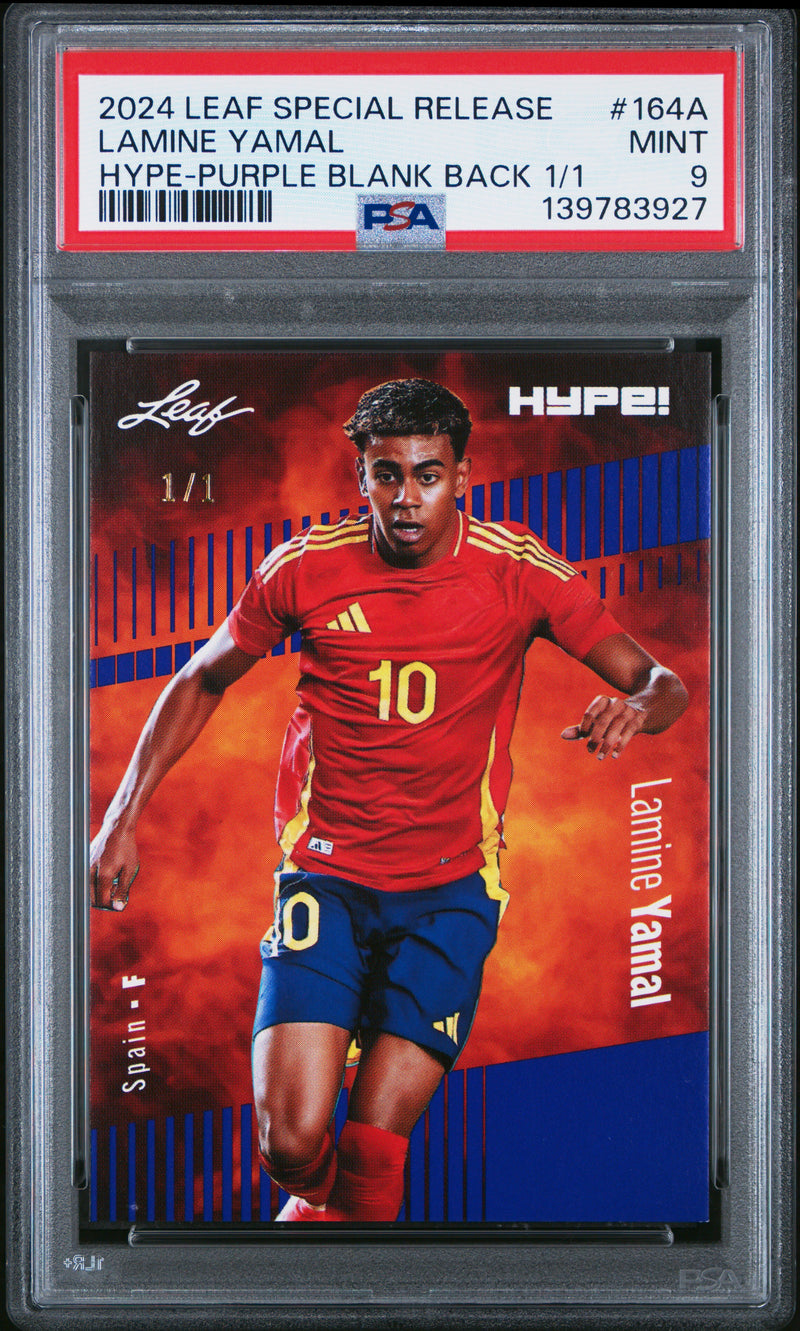 PSA 9 Lamine Yamal 2024 Leaf HYPE! #164A Purple Blank Back 1/1 Rookie Card Barcelona