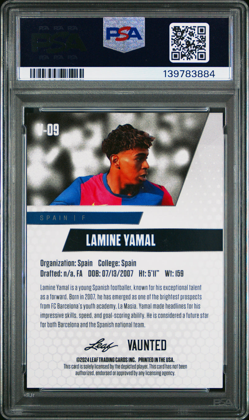 PSA 8 Lamine Yamal 2024 Leaf Vaunted #V-09 Gold Shimmer 1/1 Rookie Card Barcelona