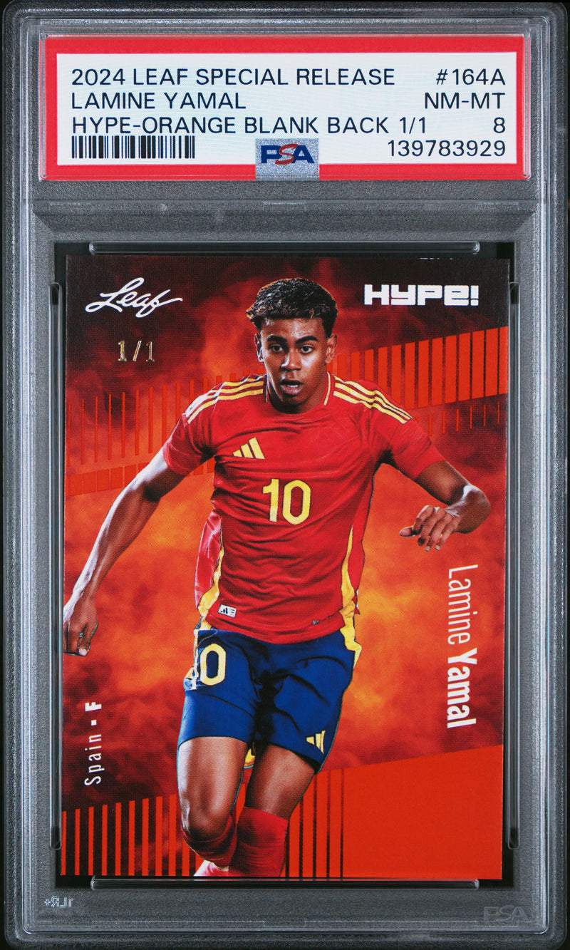 PSA 8 Lamine Yamal 2024 Leaf HYPE! #164A Orange Blank Back 1/1 Rookie Card Barcelona