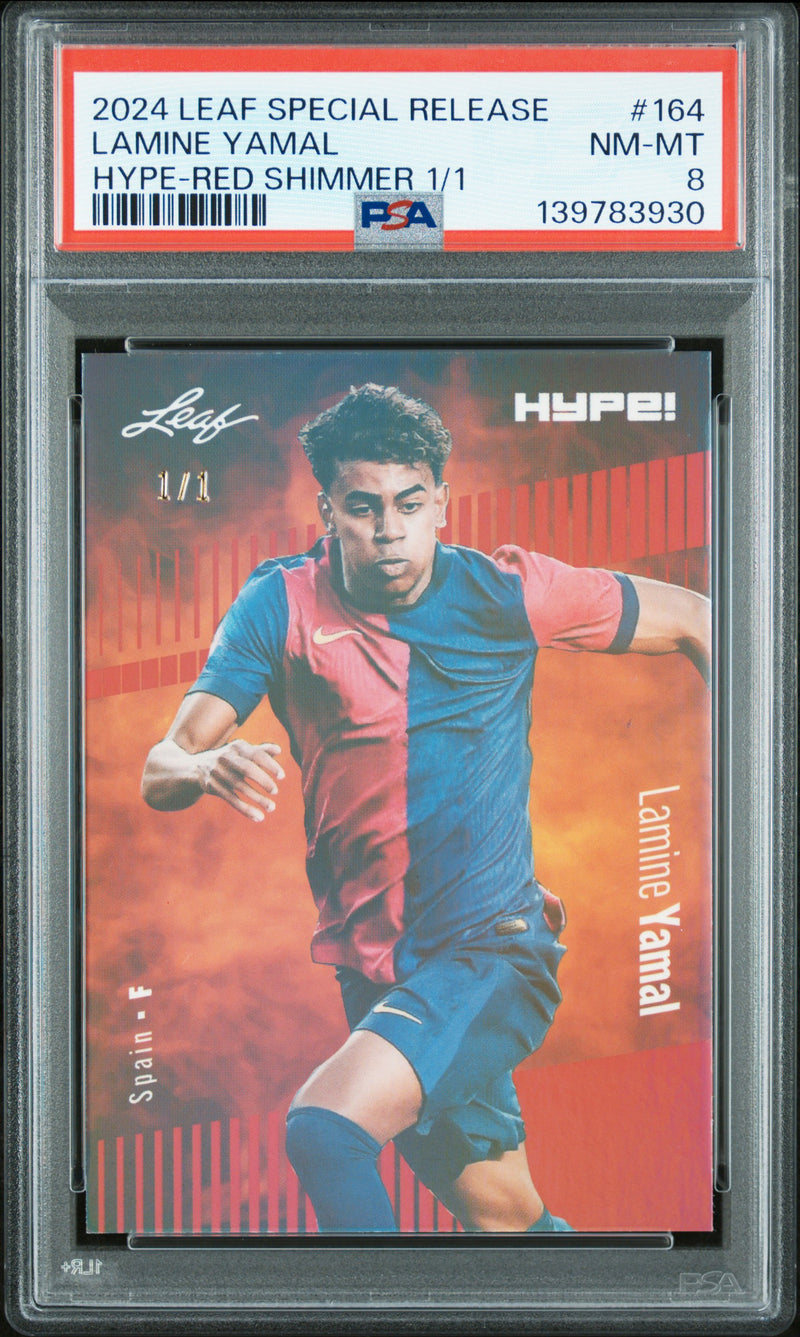 PSA 8 Lamine Yamal 2024 Leaf HYPE! #164 Red Shimmer 1/1 Rookie Card Barcelona