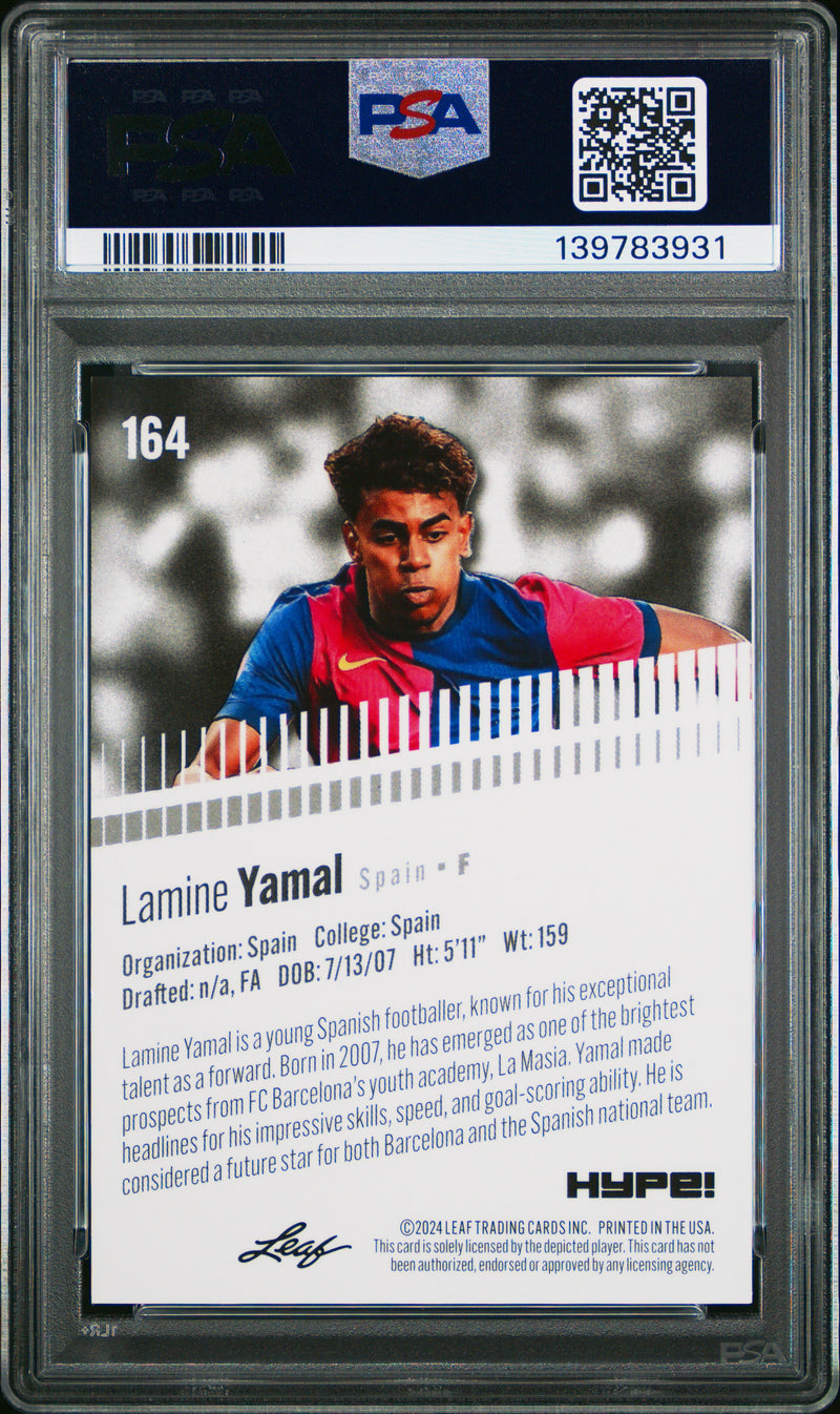 PSA 9 Lamine Yamal 2024 Leaf HYPE! #164 Orange Shimmer 1/1 Rookie Card Barcelona
