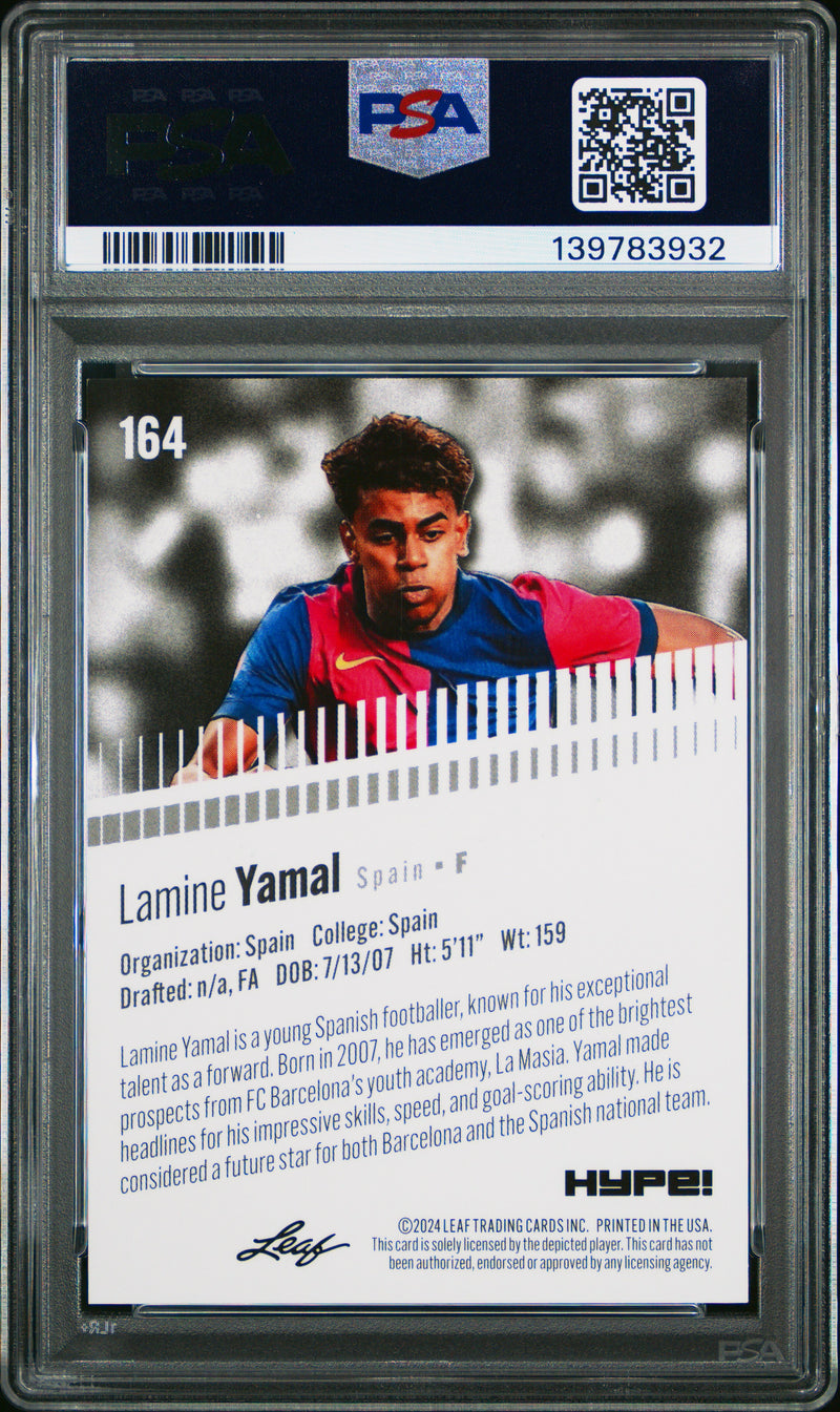 PSA 8 Lamine Yamal 2024 Leaf HYPE! #164 White Shimmer 1/1 Rookie Card Barcelona