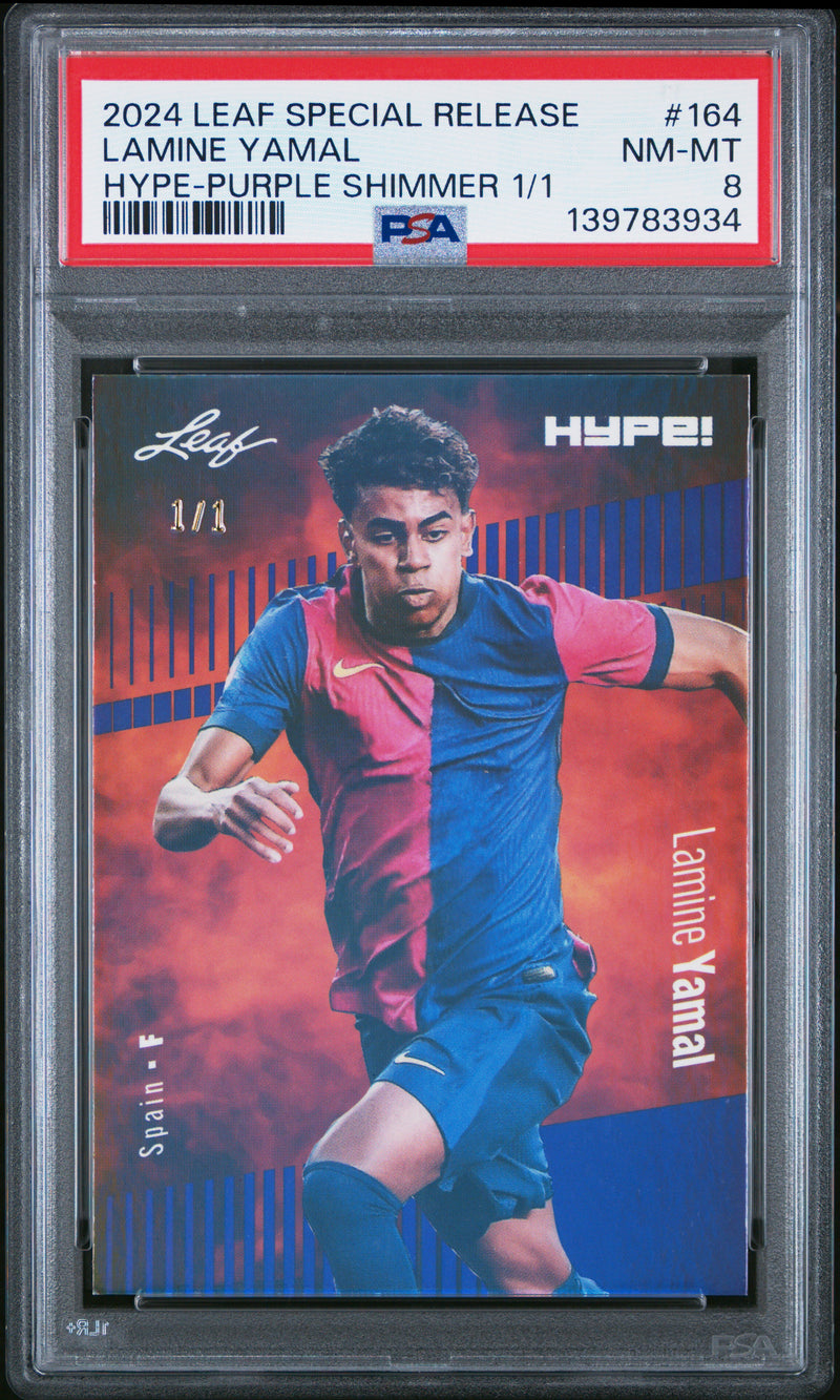 PSA 8 Lamine Yamal 2024 Leaf HYPE! #164 Purple Shimmer 1/1 Rookie Card Barcelona