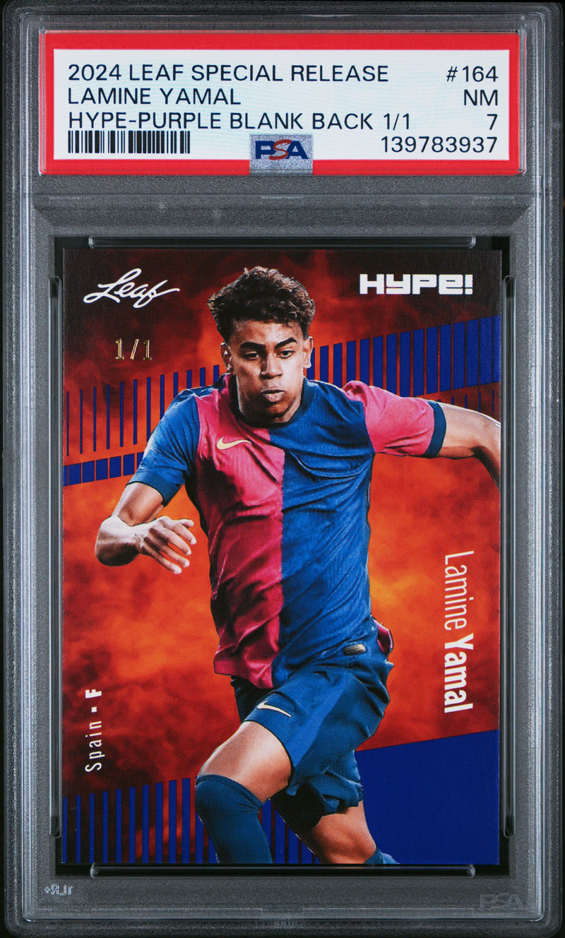 PSA 7 Lamine Yamal 2024 Leaf HYPE! #164 Purple Blank Back 1/1 Rookie Card Barcelona