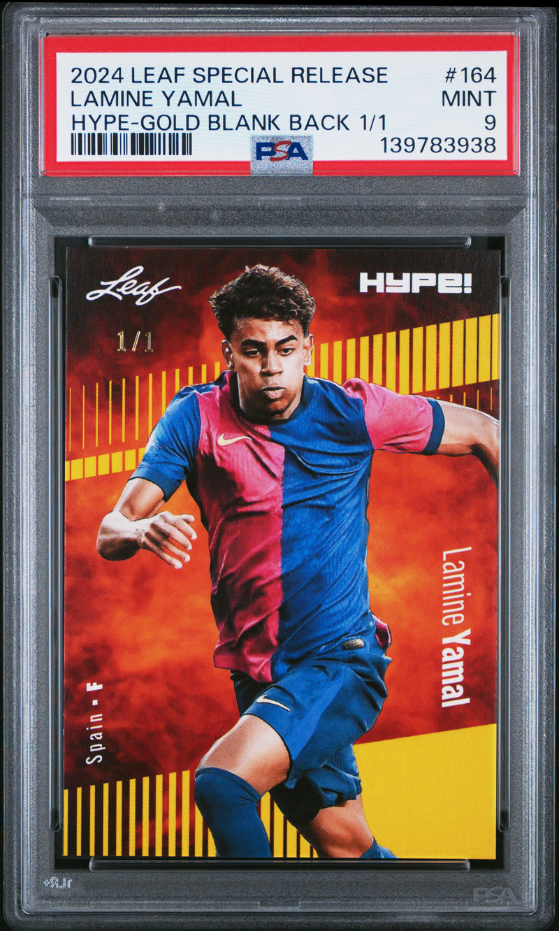 PSA 9 Lamine Yamal 2024 Leaf HYPE! #164 Gold Blank Back 1/1 Rookie Card Barcelona