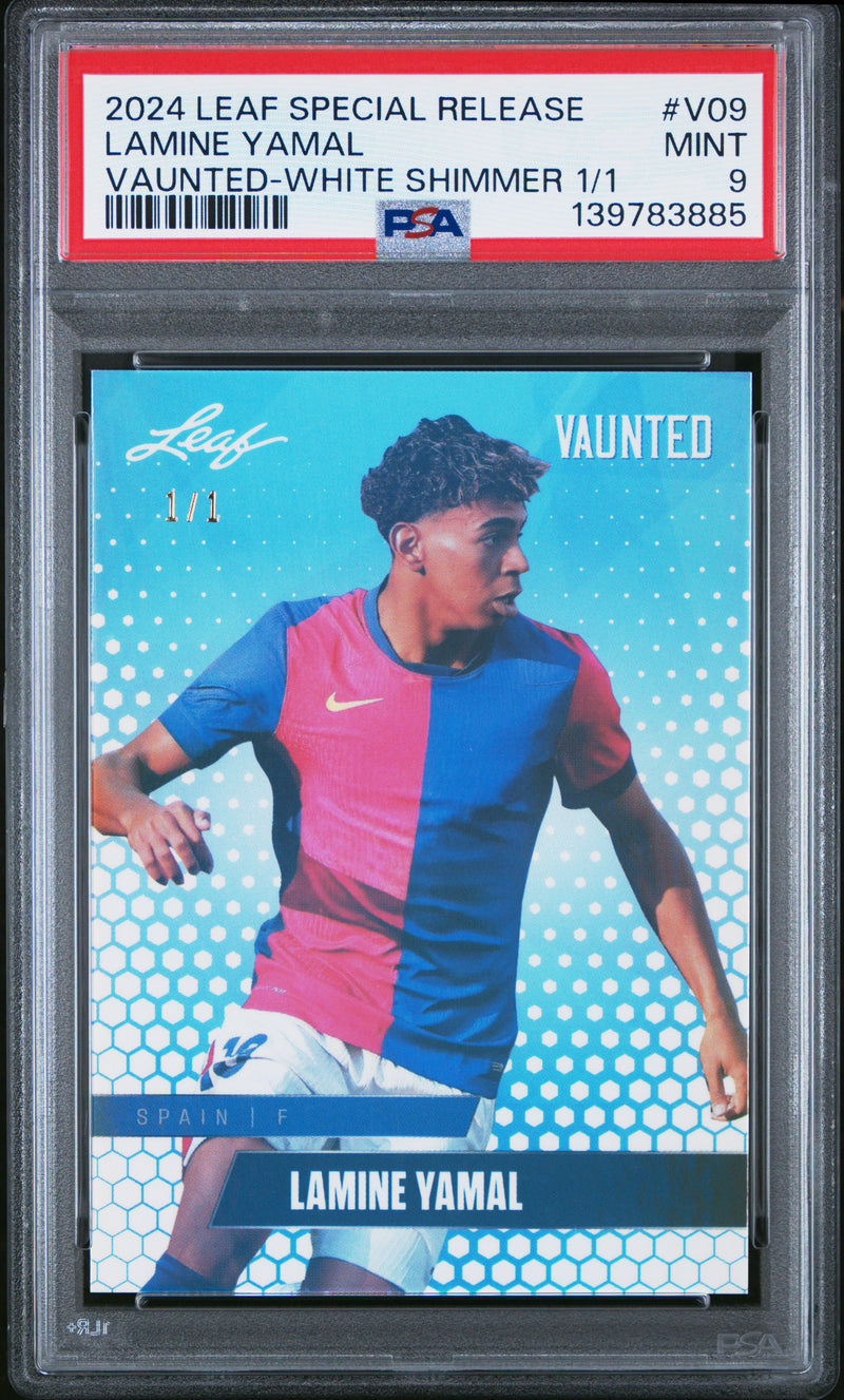 PSA 9 Lamine Yamal 2024 Leaf Vaunted #V-09 White Shimmer 1/1 Rookie Card Barcelona