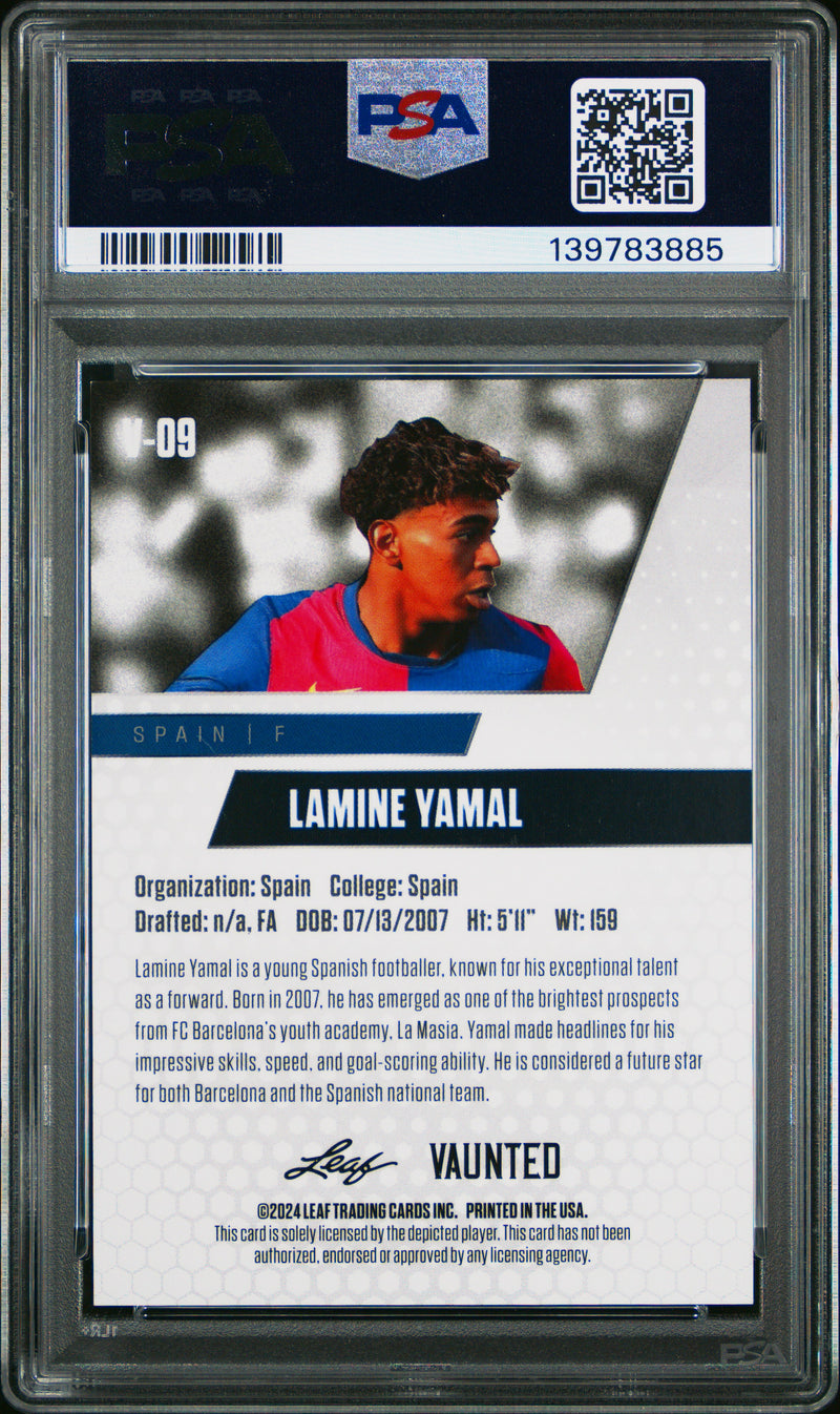 PSA 9 Lamine Yamal 2024 Leaf Vaunted #V-09 White Shimmer 1/1 Rookie Card Barcelona