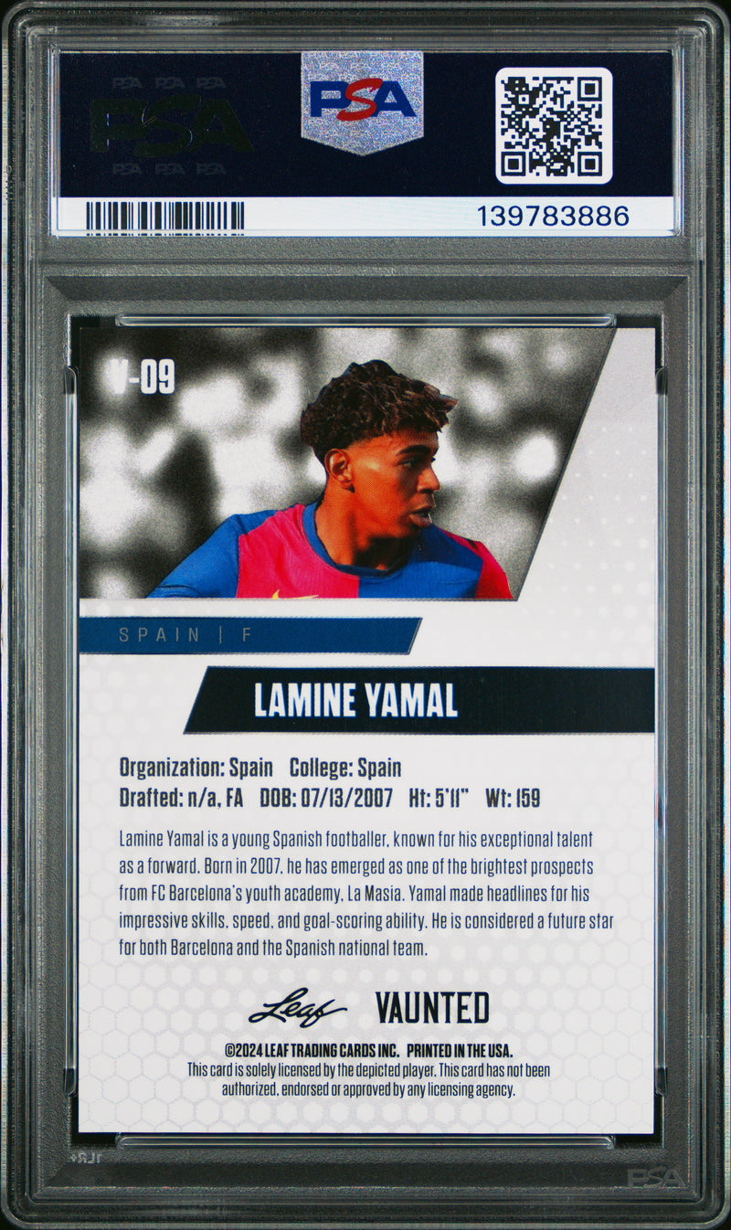 PSA 8 Lamine Yamal 2024 Leaf Vaunted #V-09 Purple Shimmer 1/1 Rookie Card Barcelona