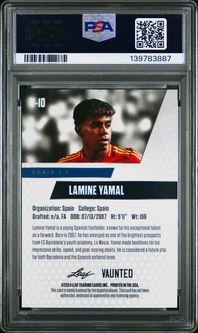 PSA 8 Lamine Yamal 2024 Leaf Vaunted #V-10 Gold Shimmer 1/1 Rookie Card Barcelona
