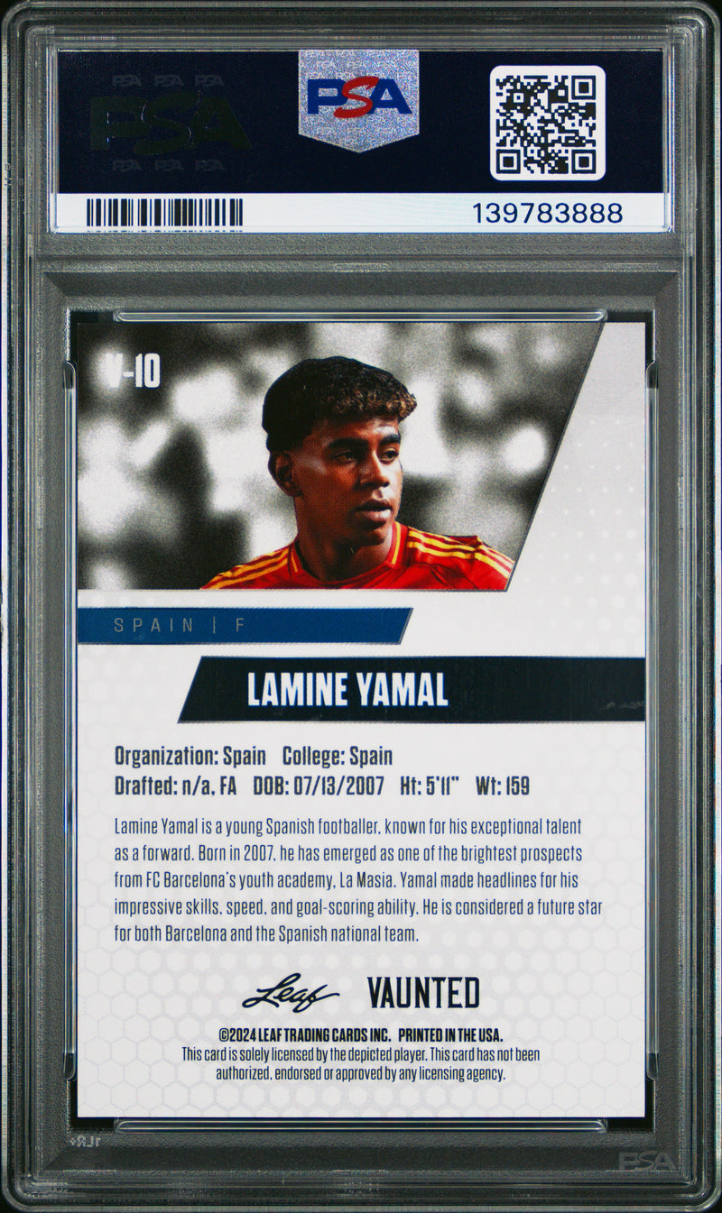 PSA 8 Lamine Yamal 2024 Leaf Vaunted #V-10 White Shimmer 1/1 Rookie Card Barcelona