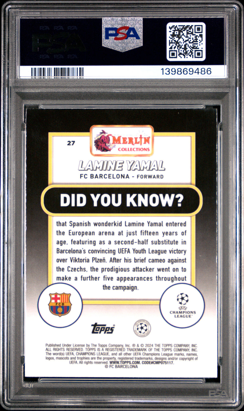 PSA 9 Lamine Yamal 2023-24 Topps Merlin #27 Rookie Card Barcelona