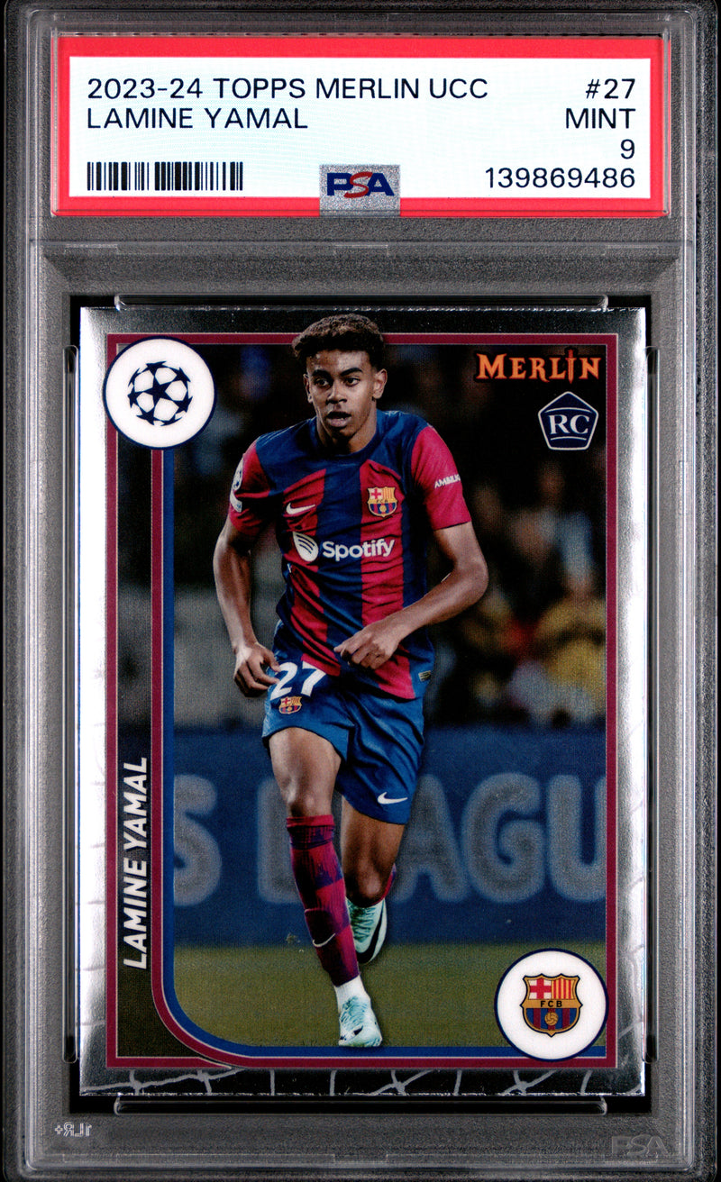 PSA 9 Lamine Yamal 2023-24 Topps Merlin #27 Rookie Card Barcelona