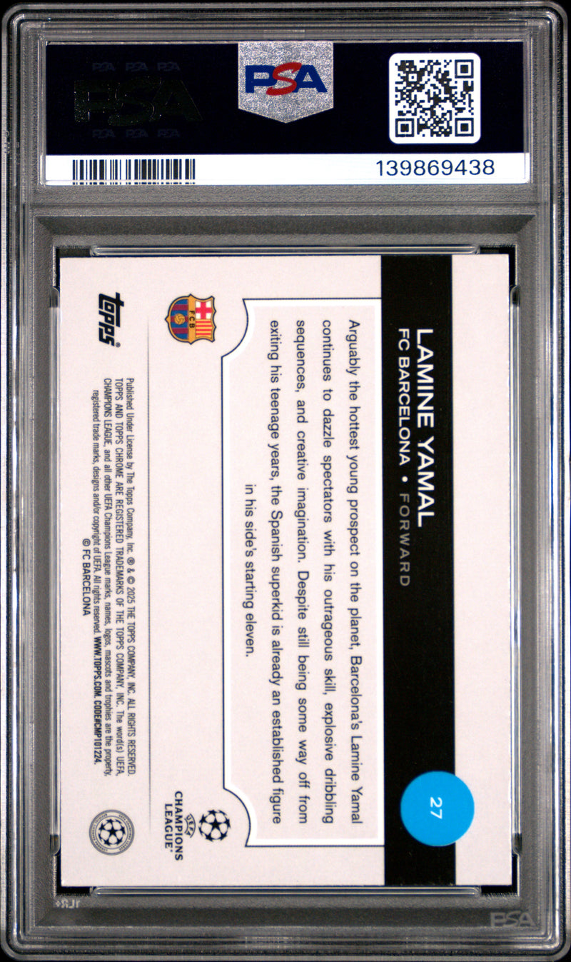 PSA 9 Lamine Yamal 2024-25 Topps Chrome #27 UEFA Club Competitions Rookie Card Barcelona